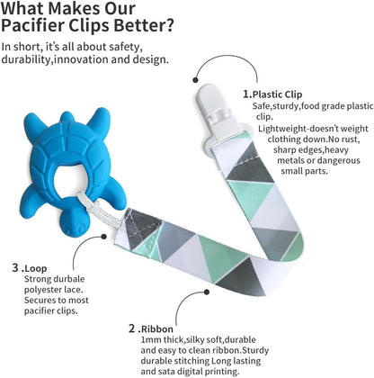 PandaEar Conjunto de 4 prendedores de chupeta | Prendedores universais para chupeta com fecho de plástico para todos os mordedores e chupetas de bebê, cor sólida