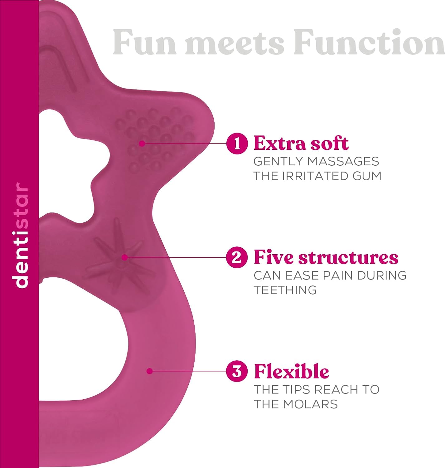 Dentistar Star Teether Pacote de 2, brinquedo de dentição para bebês com mais de 3 meses, anel de dentição de bebê de silicone macio para alívio da dor nos dentes e gengivas