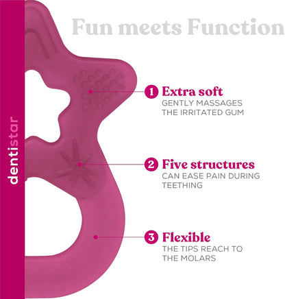 Dentistar Star Teether Pacote de 2, brinquedo de dentição para bebês com mais de 3 meses, anel de dentição de bebê de silicone macio para alívio da dor nos dentes e gengivas