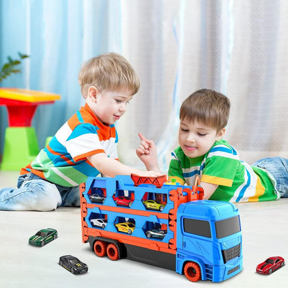 VATOS Transporte Caminhão Brinquedos Carros para Meninos Idades 3 4 5 6, Caminhão Portátil Brinquedo com 6 Carros de Corrida, Melhor Presente Veículos Transportadores Brinquedos Conjunto para Crianças