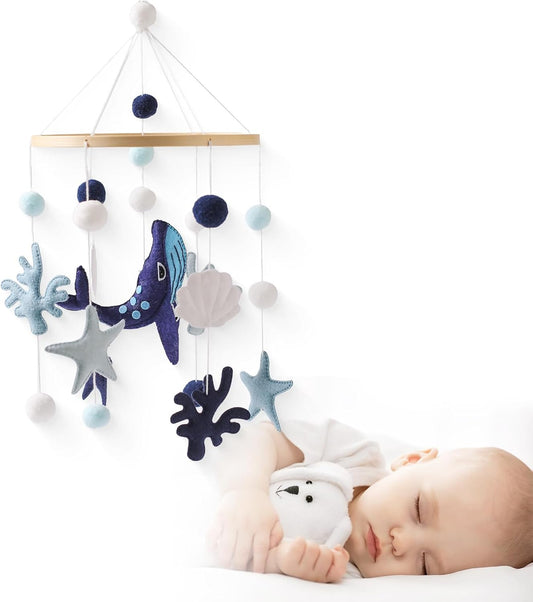 Let's Make Baby Móvil de Madera con Bolas, Campana de Cama de Ballena Azul, Campana de Viento, móvil para niños y niñas, Regalo de decoración del hogar Fresco
