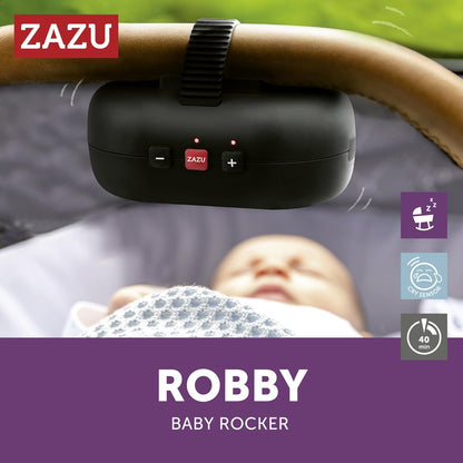 ZAZU Robby Baby Rocker - Cadeira de balanço automática para carrinho de bebê, força ajustável, temporizador de 40 minutos, sensor de choro, bateria de longa duração, resistente à água, ajuste universal