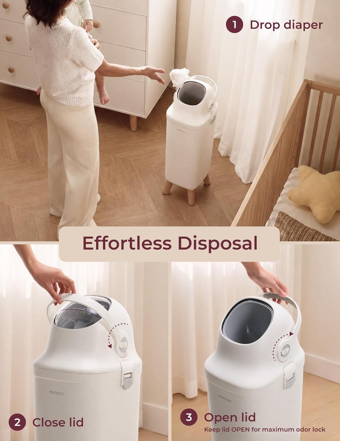 Momcozy Lixeira para fraldas com controle de odores de vedação tripla – compatível com sacos de lixo comuns
