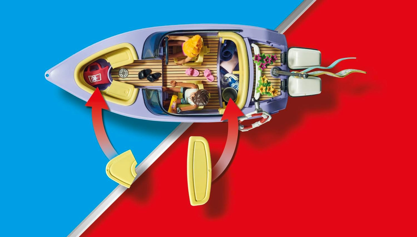 Playmobil 71366 Pacote promocional de viagem de lancha para lua de mel de casamento, conjunto de presente de cerimônia, dramatização divertida e imaginativa, conjuntos de jogos adequados para crianças de 4 anos ou mais