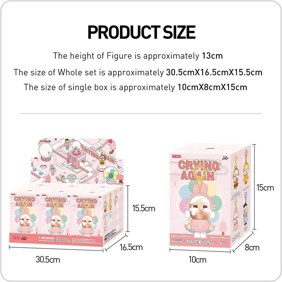 POP MART CRYBABY Crying Again Series - Conjunto completo de bonecos de pelúcia com emblema, design premium, presentes para mulheres, boneco de ação colecionável chique e favorito dos fãs