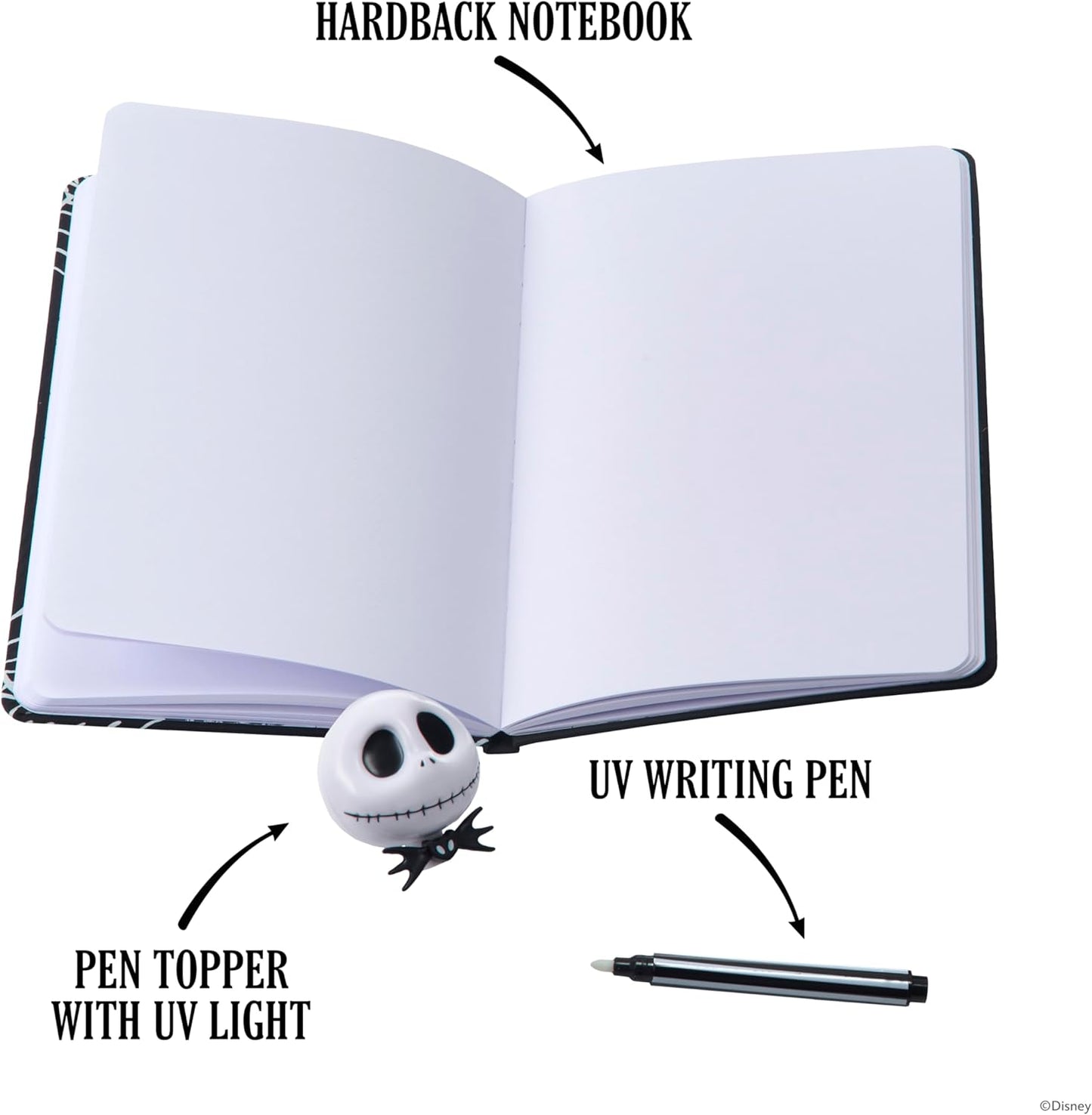 UAU! Coisas da Disney O Estranho Mundo de Jack Diário Secreto de Jack | Caneta de Tinta Invisível e Lanterna Reveladora UV | Caderno Oficial Licenciado para Presente para Fãs e Crianças