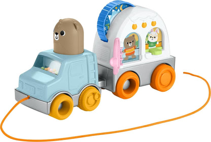 Fisher-Price Brinquedo para bebês e crianças pequenas: Veículo de reboque Friendship Forest com atividades sensoriais para bebês a partir de 1 ano de idade, JKD52