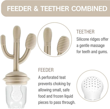 PandaEar Conjunto com 2 Bandejas Congeladoras para Comida de Bebê e 3 Alimentadores de Frutas com Chupeta, Alimentador de Frutas com Chupeta, Forma de Gelo para Mordedor, Brinquedo de Silicone para Dentição em Formato de Cacto,