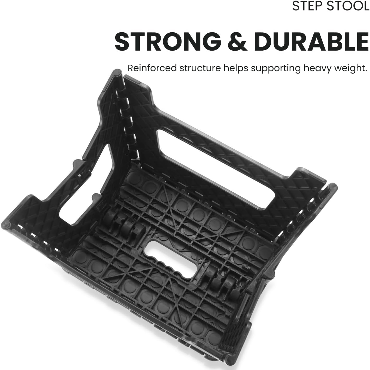 PandaEar Conjunto de 2 Banquinhos Dobráveis de 23 cm, Leves e Dobráveis, Banquinho Infantil para Cozinha, Banheiro, Casa e Quarto, Banquinho Resistente para Crianças, Preto