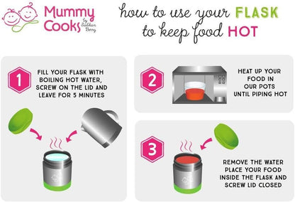 Mummy Cooks -  Frasco Isolado para Comida Infantil 300ml (Azul) - Adesivos Grátis