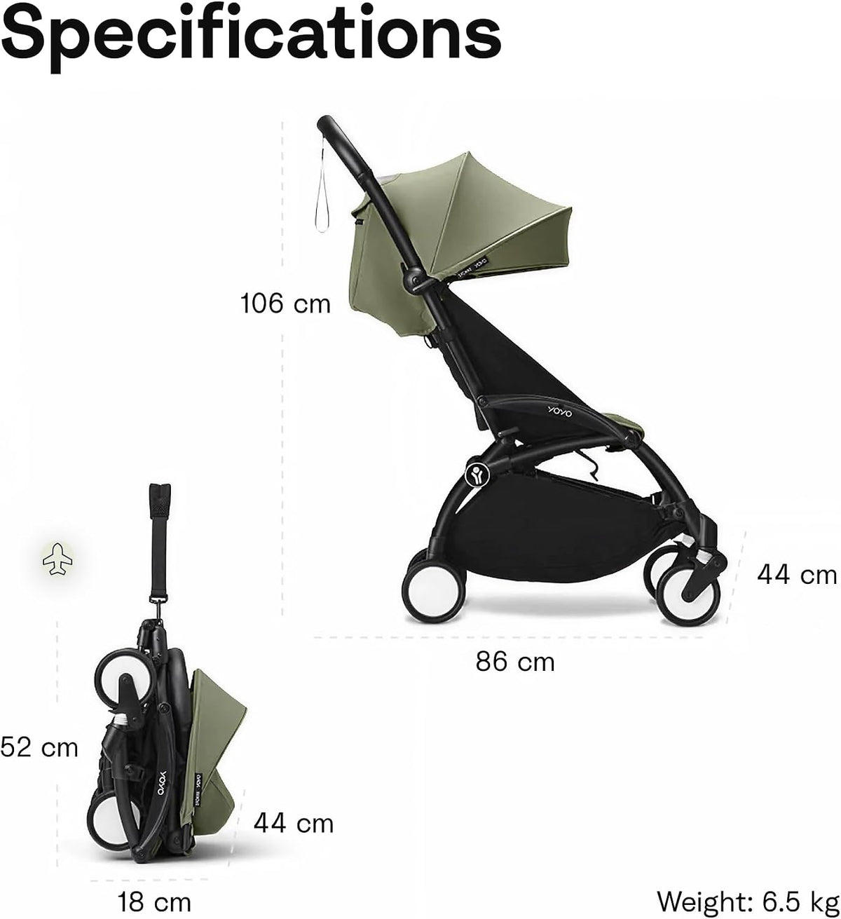 Stokke Carrinho de bebê YOYO3 compacto, dobrável e leve a partir de 6 meses, cor oliva