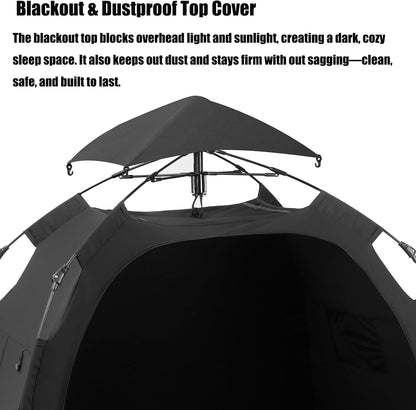 PandaEar Tenda portátil com bloqueio de luz para bebês e crianças pequenas, cobertura de privacidade para berços portáteis, mini berços, ninho de dormir dobrável para viagens e uso interno, bloqueia 95% da luz, preta.