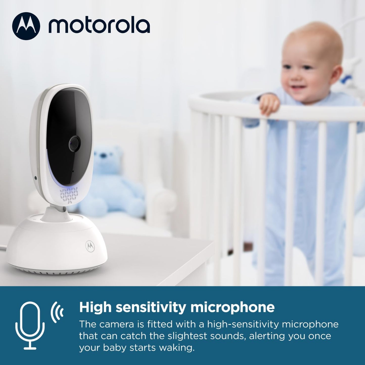 Motorola Nursery Monitor de Bebê VM75 - Unidade dos Pais de 5 Polegadas, Visão Noturna Infravermelha, Zoom Digital, Comunicação Bidirecional e Canções de Ninar