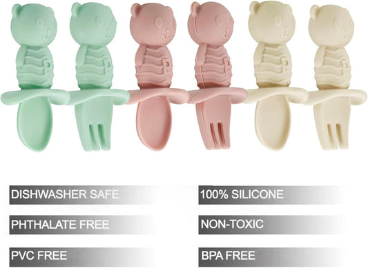 PandaEar Conjunto de 6 Colheres de Desmame para Bebês, para Alimentação Autodirigida a partir de 4 a 6 Meses | Conjunto de Colheres e Garfos de Silicone para Bebês e Crianças Pequenas, com Design Antiengasgo |