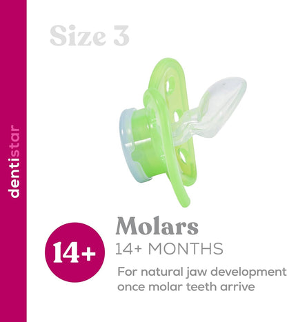 Dentistar Conjunto de 3 chupetas de silicone Night - Tamanho 3 para mais de 14 meses - Chupeta de silicone com degrau dentário - Roxo com motivo de gato - Brilha no escuro - Acessórios para bebês sem BPA