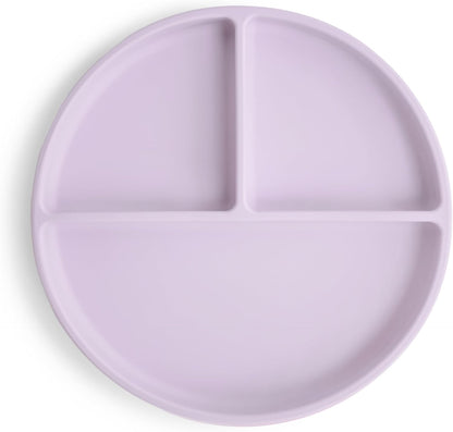 Mushie Prato de silicone com ventosa | Prato dividido antiderrapante para bebês e crianças pequenas | Silicone de qualidade alimentar | Pode ser lavado na lava-louças e usado no micro-ondas | Lilás suave