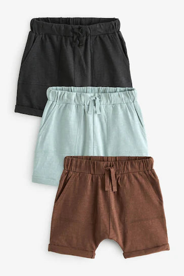 |Boy| Pacote Com 3 Shorts lEves De Jersey - Azul Mineral/Marrom Bronzeado/Cinza Carvão (3 meses - 7 anos)