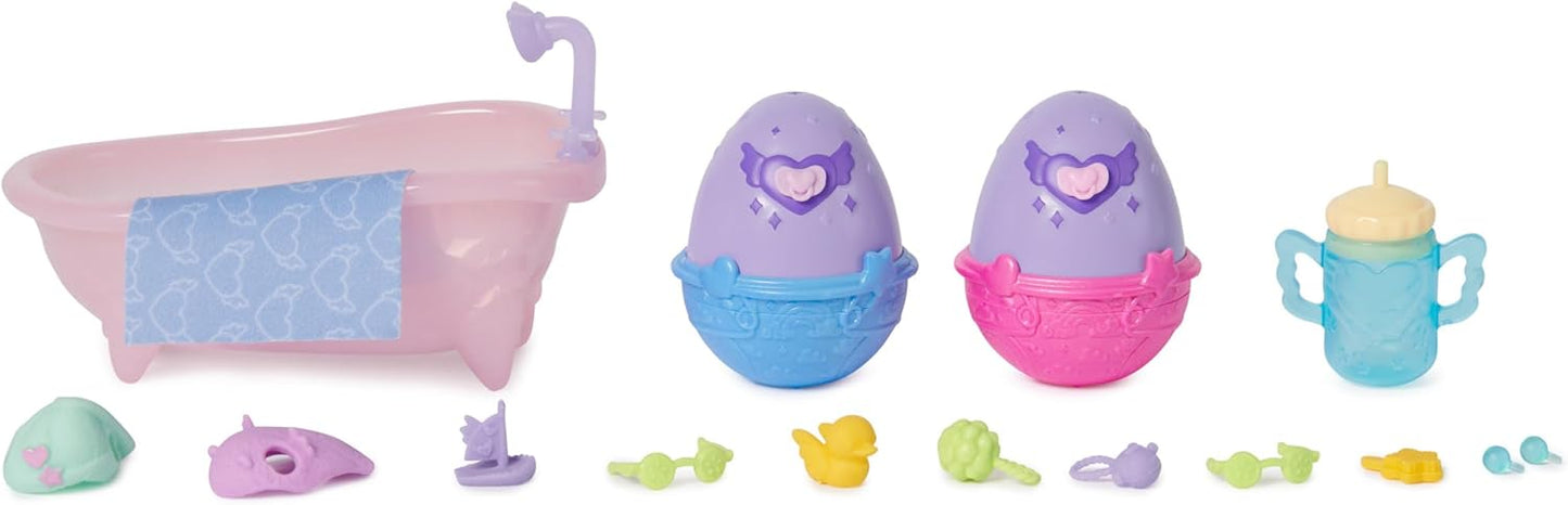 HATCHIMALS Alive, Make a Splash Playset com 15 acessórios, banheira, 2 mini figuras que mudam de cor em ovos que se chocam sozinhos, brinquedos infantis para meninas e meninos