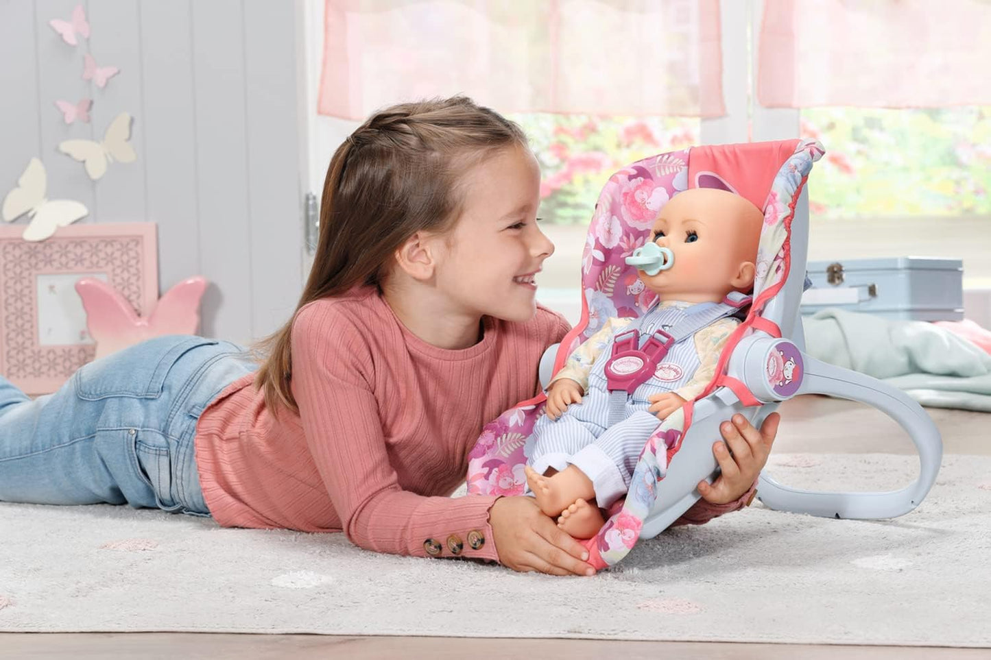 Baby Annabell Cadeira de Bebê Active Comfort, Acessório para Bonecas de 36cm/43cm, 2 em 1: Canguru e Cadeira para Bebê, Inclui Capa de Tecido, Alça Ergonômica, Cinto de Segurança, Adequada para Crianças a partir de 3 Anos, Multicolorida (706657)