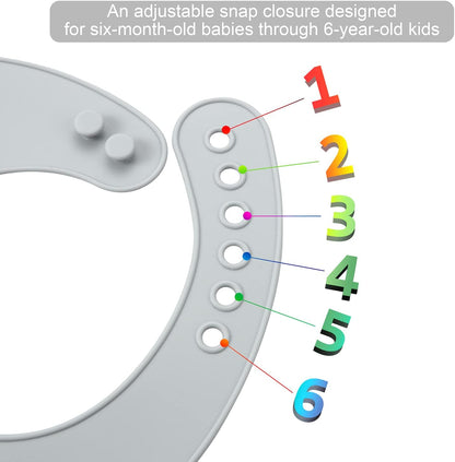 PandaEar Conjunto de 3 Babadores de Silicone para Bebês e Crianças Pequenas: Babadores superfinos, leves e impermeáveis, ajustáveis e com bolso coletor de alimentos. Unissex e sem sujeira.