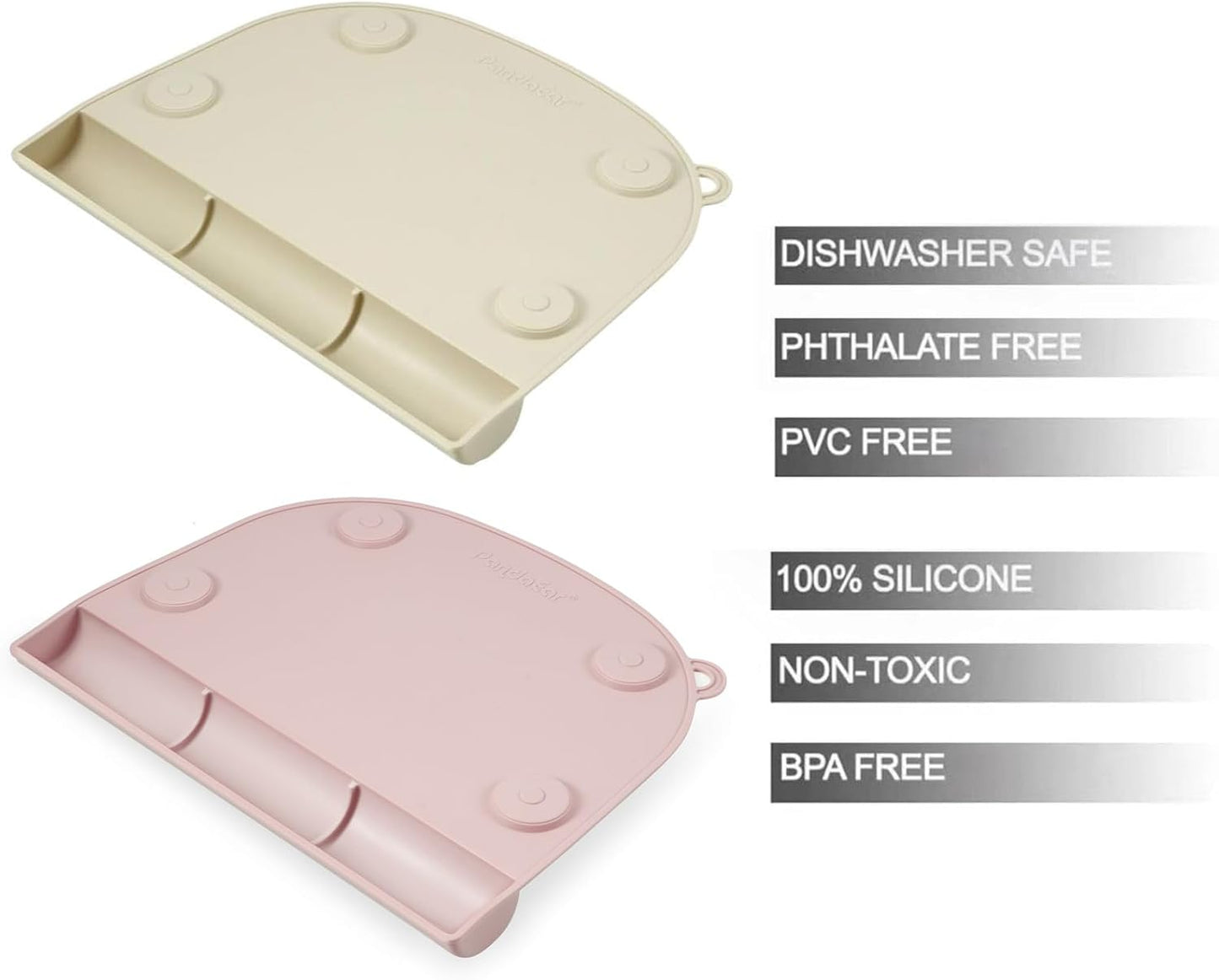 PandaEar Jogo Americano de Silicone com Ventosa (Pacote com 2) para Bebês e Crianças | Jogo Americano Infantil de Grau Alimentício para Mesa de Jantar e Restaurantes | Jogo Americano para Bebê que Adere à Mesa (Rosa + Linho)