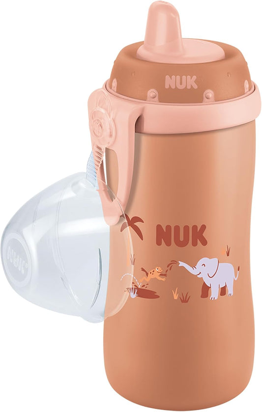 NUK Garrafa de Água First Choice com Bico Rígido | 12+ Meses | 300 ml | Bico Resistente e Antivazamento | Clipe e Tampa Protetora | Elefante Vermelho | 1 Unidade