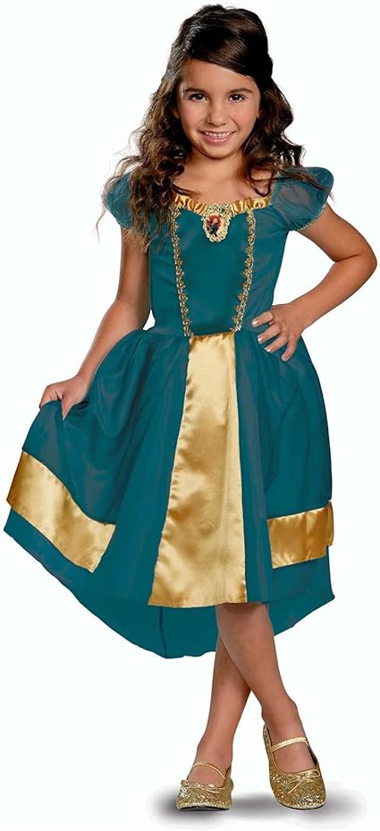 DISGUISE  Fantasia infantil oficial clássica Merida da Disney - feita com cetim super macio - fantasia corajosa infantil Disney Princess Dress Up para meninas Natal Halloween fantasia vestido