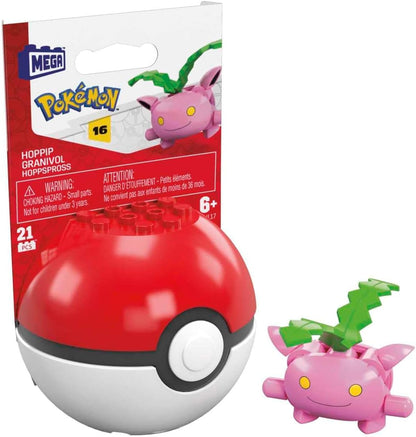 Mega Conjunto de Montar Pokémon Hoppip com 21 peças compatíveis e Poké Bola, conjunto de brinquedo para crianças a partir de 6 anos