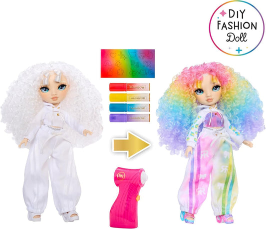 Rainbow High Air Brush & Create - 1 boneca fashion faça você mesmo com kit de aerógrafo, marcadores laváveis com efeito arco-íris, cabelo comprido, olhos verdes, brincadeira criativa para crianças de 4 a 12 anos ou mais.