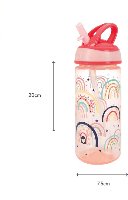 Nuby Garrafa de água Super Flip - Copo com canudinho antiderramamento para crianças pequenas | 540 ml/19 oz | Alça de transporte | Fluxo livre | Pode ser lavado na máquina de lavar louça e esterilizado | Copo adequado para crianças de 18 meses ou mais