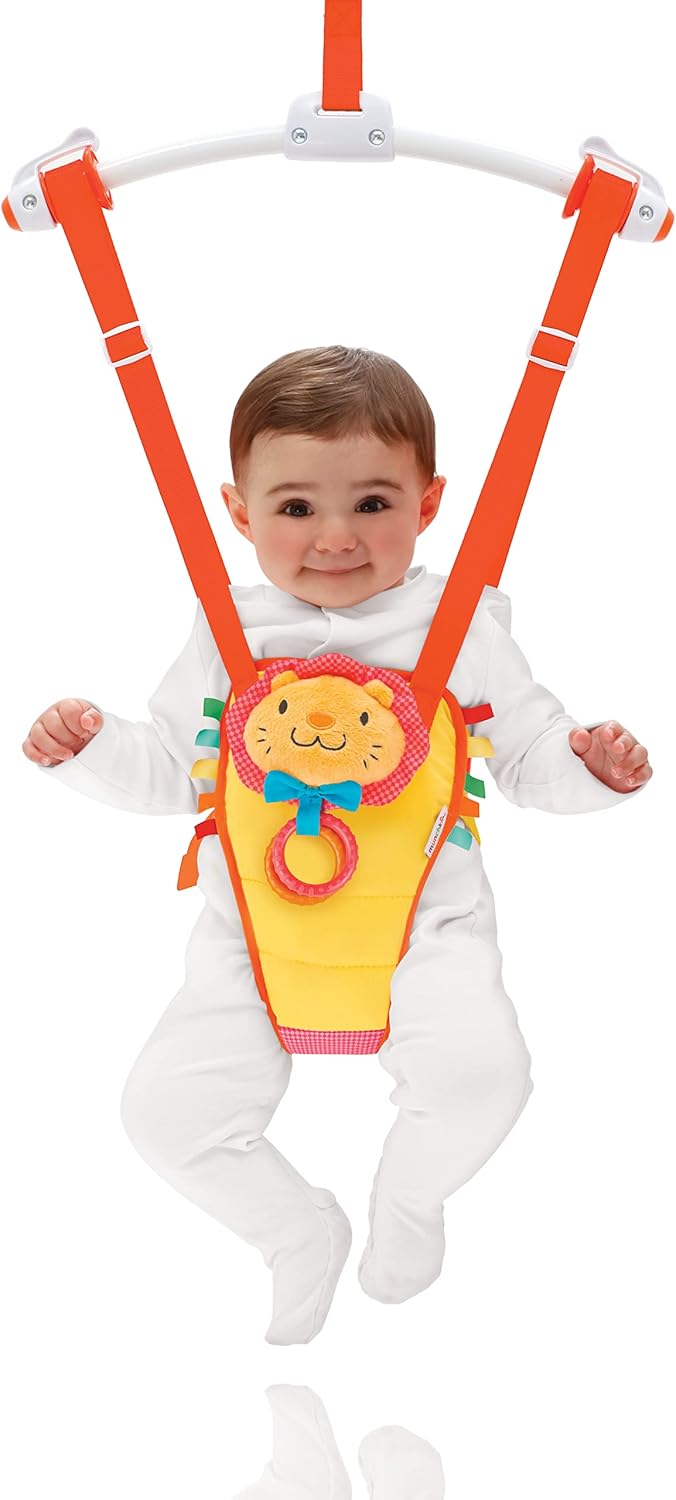 Munchkin Balanço elétrico para bebês | Cadeira de balanço e balanço para bebês com Bluetooth, balanço para bebês com balanço natural em 5 velocidades e controle remoto, Balanço para bebês Munchkin com estrutura de porta de brincar e pula-pula