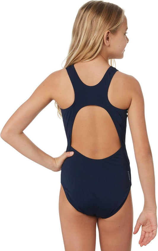 Zoggs Traje de baño deportivo Cottesloe para niña, tejido Ecolast+™ sostenible y ecológico, 100% a prueba de cloro, traje de baño cómodo y elegante para niñas de 6 a 14 años
