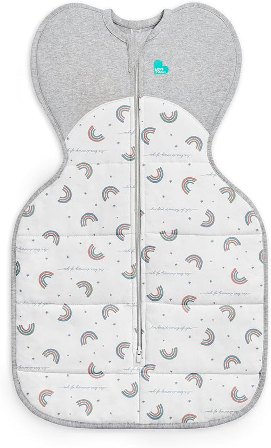 Love To Dream™ Swaddle UP™, Tamanho Pequeno (3,5-6 kg) - Arco-íris Branco | Ajuste Perfeito, Favorece uma Rotina de Sono Saudável | 2,5 Tog Ideal para Inverno e Outono (16–20°C) | Algodão Lavável à Máquina com Zíper Duplo