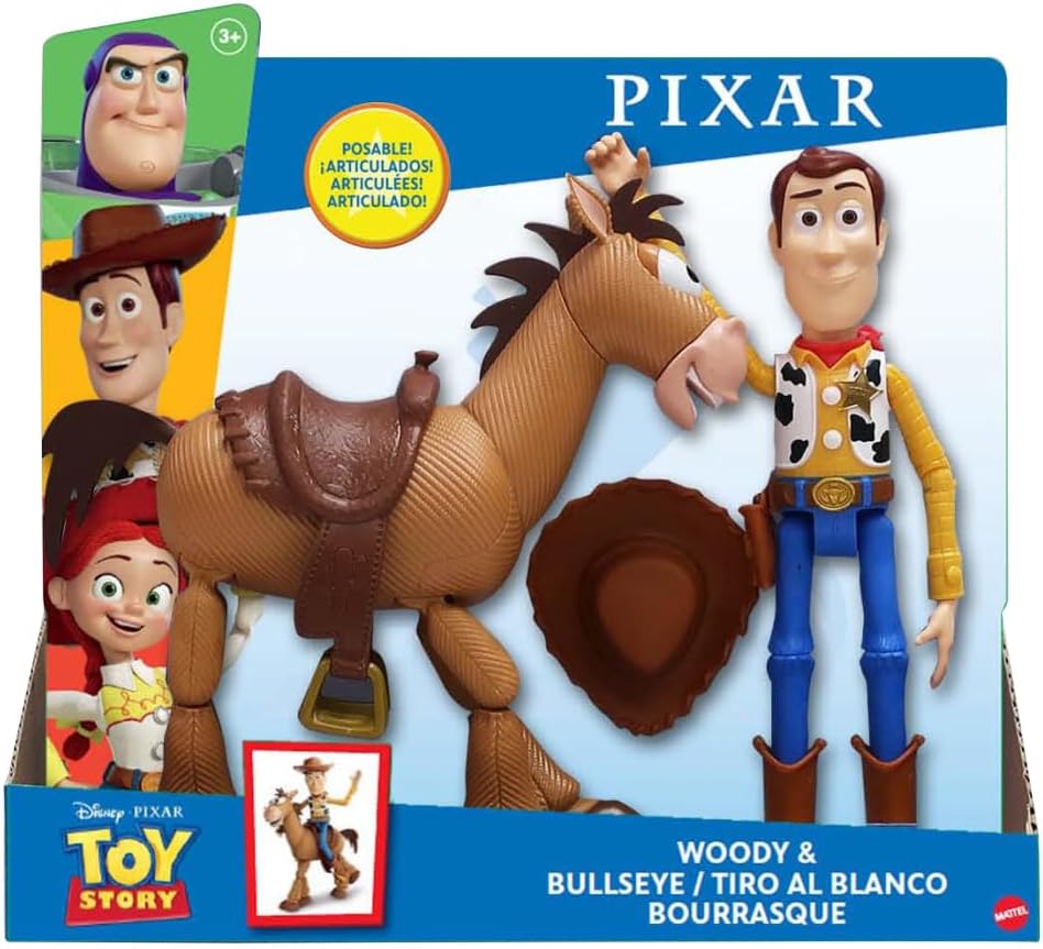 Mattel Disney e Pixar Toy Story 4 Woody e Bala no Alvo | Pacote com 2 Personagens, Bonecos Inspirados no Filme, Escala Proporcional para Brincadeiras Criativas, GDB91