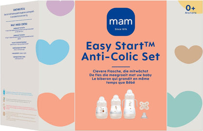 MAM Kit Inicial Anticólica Autoesterilizante Easy Start Unissex para Recém-Nascidos (0+ anos) com Mamadeira e Chupeta, incluindo Bicos Extra Pequenos para Leite Materno, Essenciais para Recém-Nascidos, Cor: Bege Creme Amêndoa