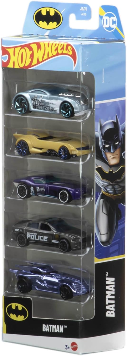 Conjunto de 5 carrinhos Hot Wheels Batman, escala 1:64, incluindo o Batmóvel, JDR18
