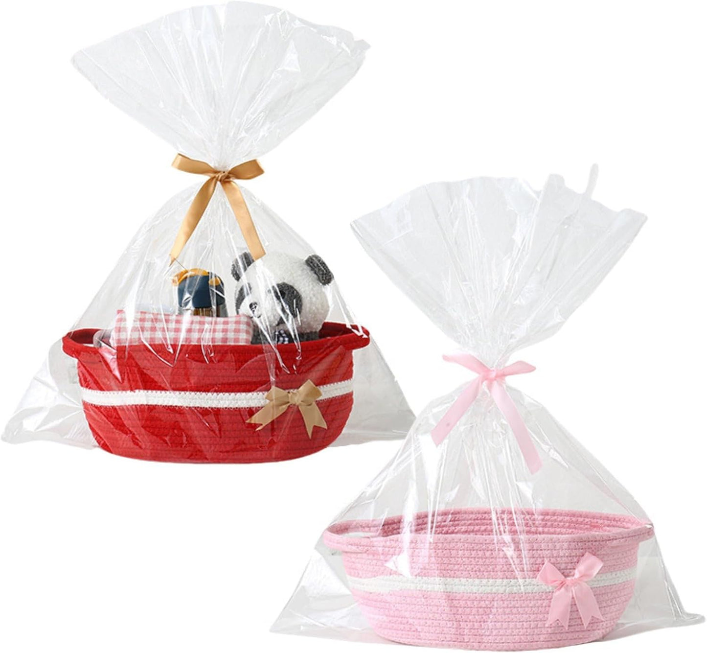 PandaEar Conjunto de 2 Cestas Pequenas de Vime, Cestas Vazias de Corda de Algodão Trançada para Presente, Chá de Bebê, Feriados, Aniversários, Organizador Reutilizável para Armazenamento e Embalagem de Presentes,