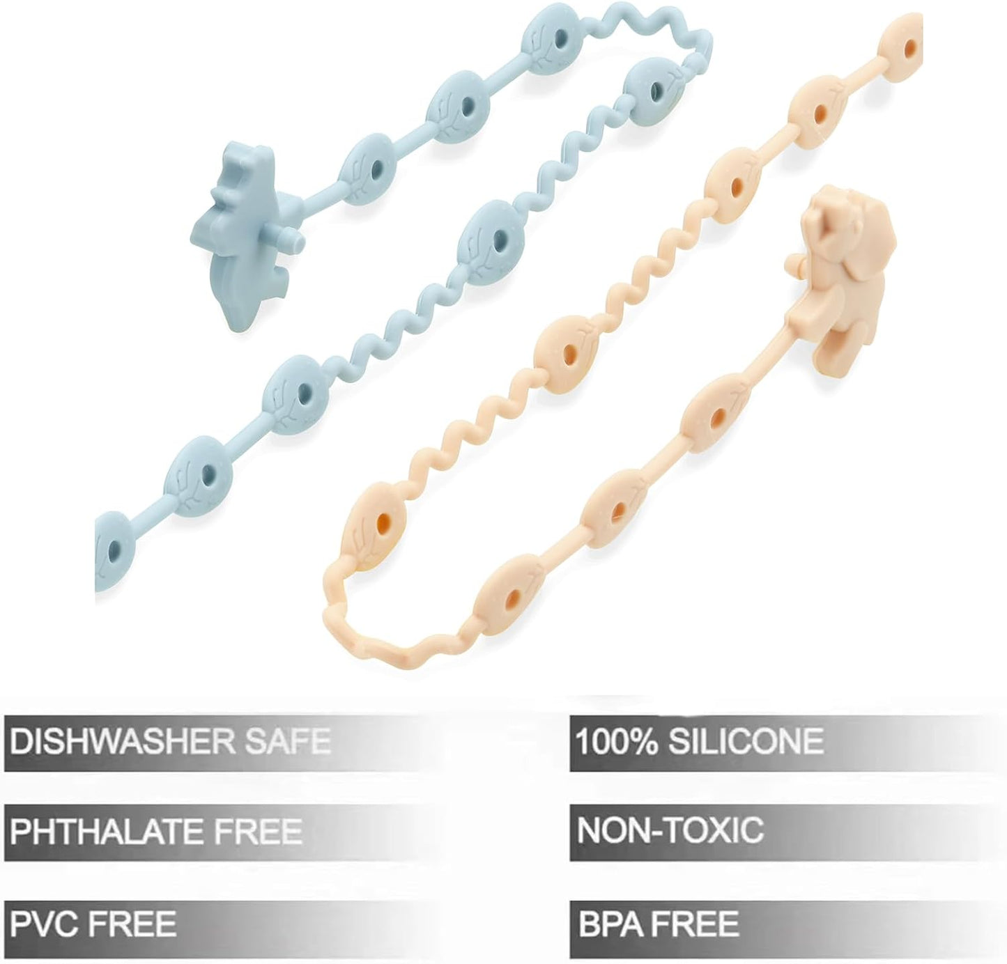 PandaEar Presilhas de silicone para brinquedos de bebê - Pacote com 5 unidades - Presilhas de segurança ajustáveis para chupeta e mordedor - Prendedores de silicone para mamadeiras, carrinhos de bebê, cadeiras de alimentação e berços.