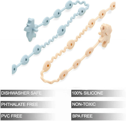 PandaEar Presilhas de silicone para brinquedos de bebê - Pacote com 5 unidades - Presilhas de segurança ajustáveis para chupeta e mordedor - Prendedores de silicone para mamadeiras, carrinhos de bebê, cadeiras de alimentação e berços.