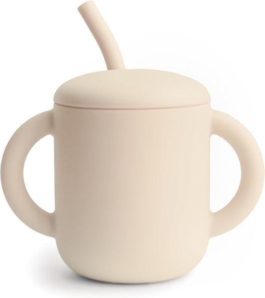 Mushie Copo de Treinamento em Silicone com Canudo | Copo de Transição para Bebês a partir de 6 Meses | Capacidade: 175 mL | Tampa Removível | Material: Silicone de Grau Alimentício | Pode ser lavado na lava-louças e usado no micro-ondas
