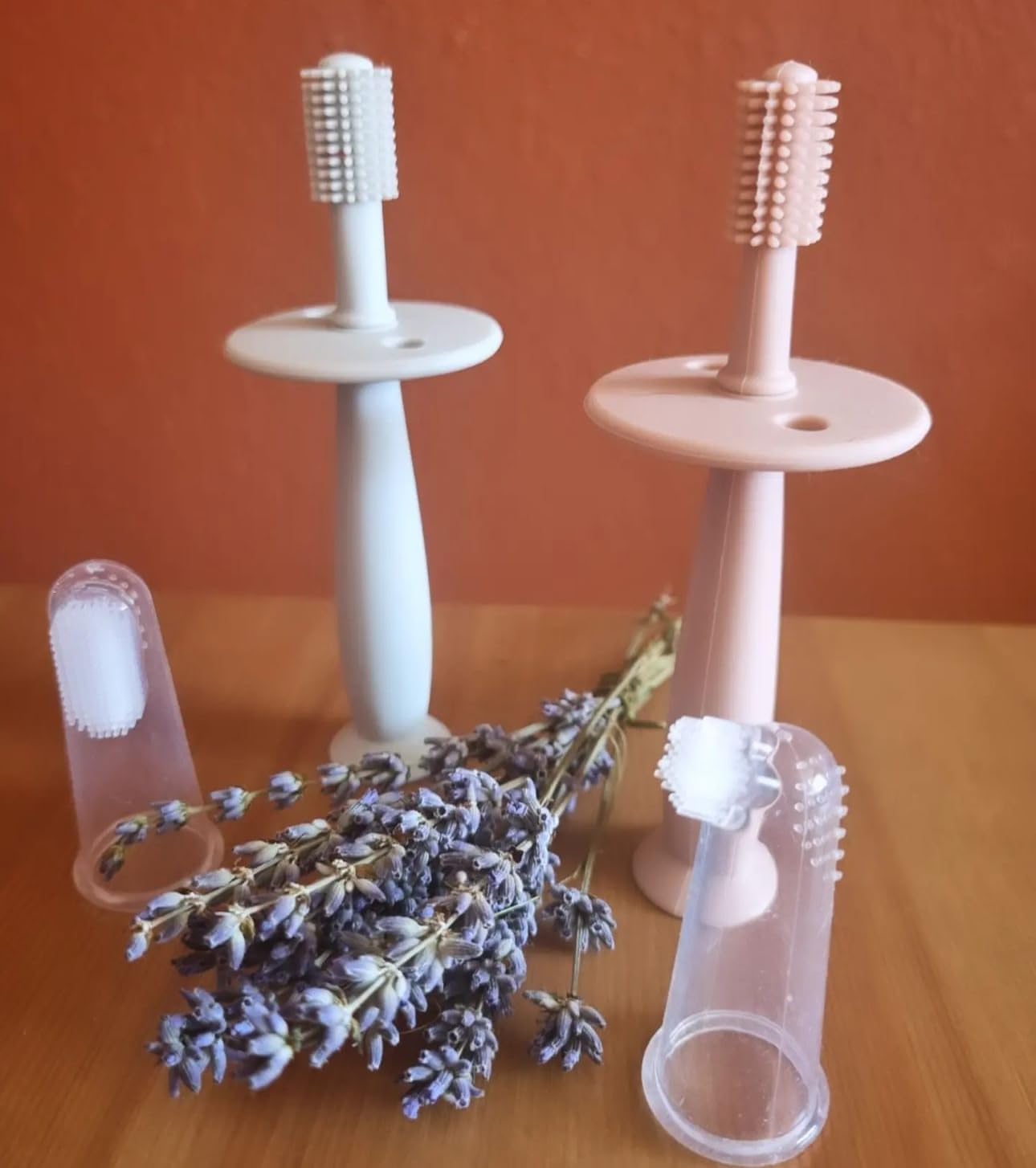 PandaEar Escova de Dentes de Silicone para Bebês, Conjunto com 3 Peças (Rosa + Azul) | Brinquedos de Dentição para Treinamento de Higiene Bucal para Bebês a partir de 3 Meses