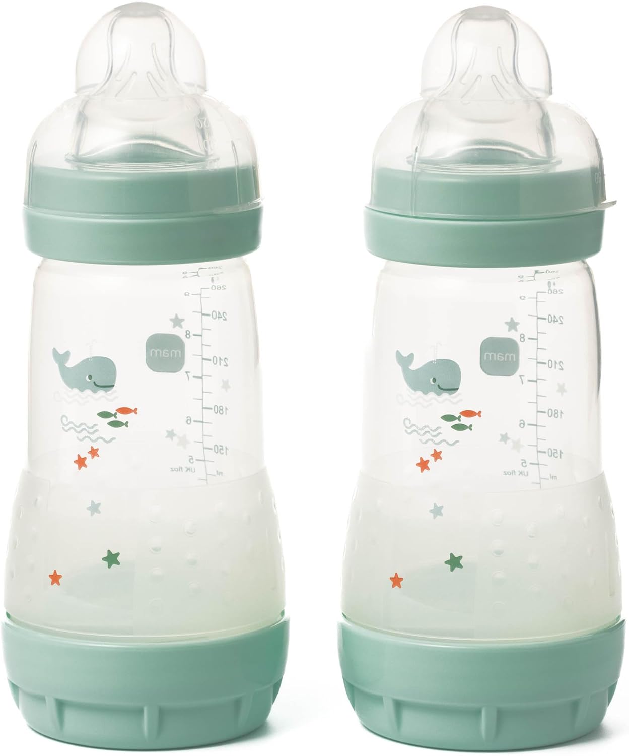 MAM Mamadeiras anticólicas Easy Start | Mamadeira autoesterilizante para leite materno | Tetinas MAM de fluxo médio tamanho 2, itens essenciais para recém-nascidos