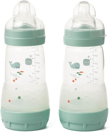 MAM Mamadeiras anticólicas Easy Start | Mamadeira autoesterilizante para leite materno | Tetinas MAM de fluxo médio tamanho 2, itens essenciais para recém-nascidos