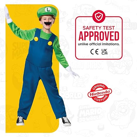 DISGUISE Disfraces oficiales de lujo de Super Mario Luigi para niños, disfraces de Halloween para niños disponibles en tallas S, M y L