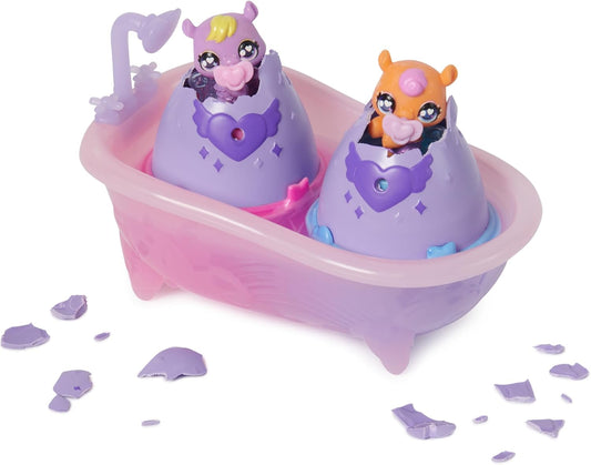 HATCHIMALS Alive, Make a Splash Playset com 15 acessórios, banheira, 2 mini figuras que mudam de cor em ovos que se chocam sozinhos, brinquedos infantis para meninas e meninos