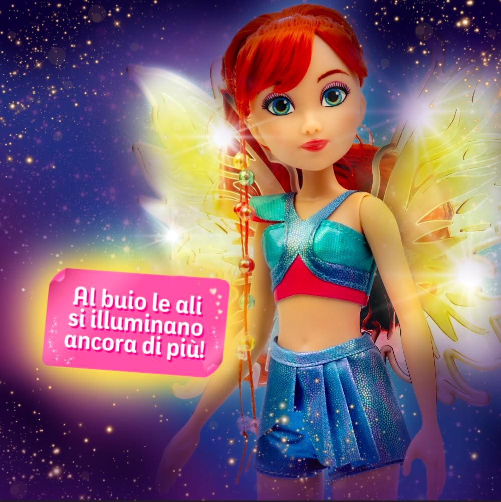 Winx Boneca com Asas Iluminadas – Bloom com Roupa Brilhante e Asas Luminosas – Boneca Fashion de 27 cm com Membros Articulados – Asas Iluminadas Interativas para Brincadeiras Mágicas – Brinquedo Oficial do Clube Winx – Para Crianças a partir de 4 Anos