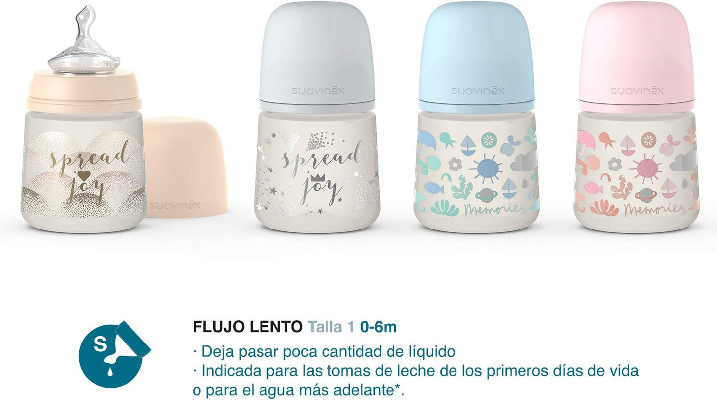 SUAVINEX 307108 Tetina Anatômica de Silicone, Fluxo Lento, para Bebês de 0 a 6 Meses, Rosa, 150 ml