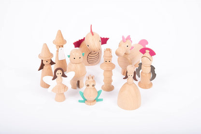 Conjunto de Figuras Encantadas de Madeira TickiT – 10 Personagens de Contos de Fadas para Brincadeiras Imaginativas, Miniaturas e Contação de Histórias, Marrom ou em Tons de Madeira