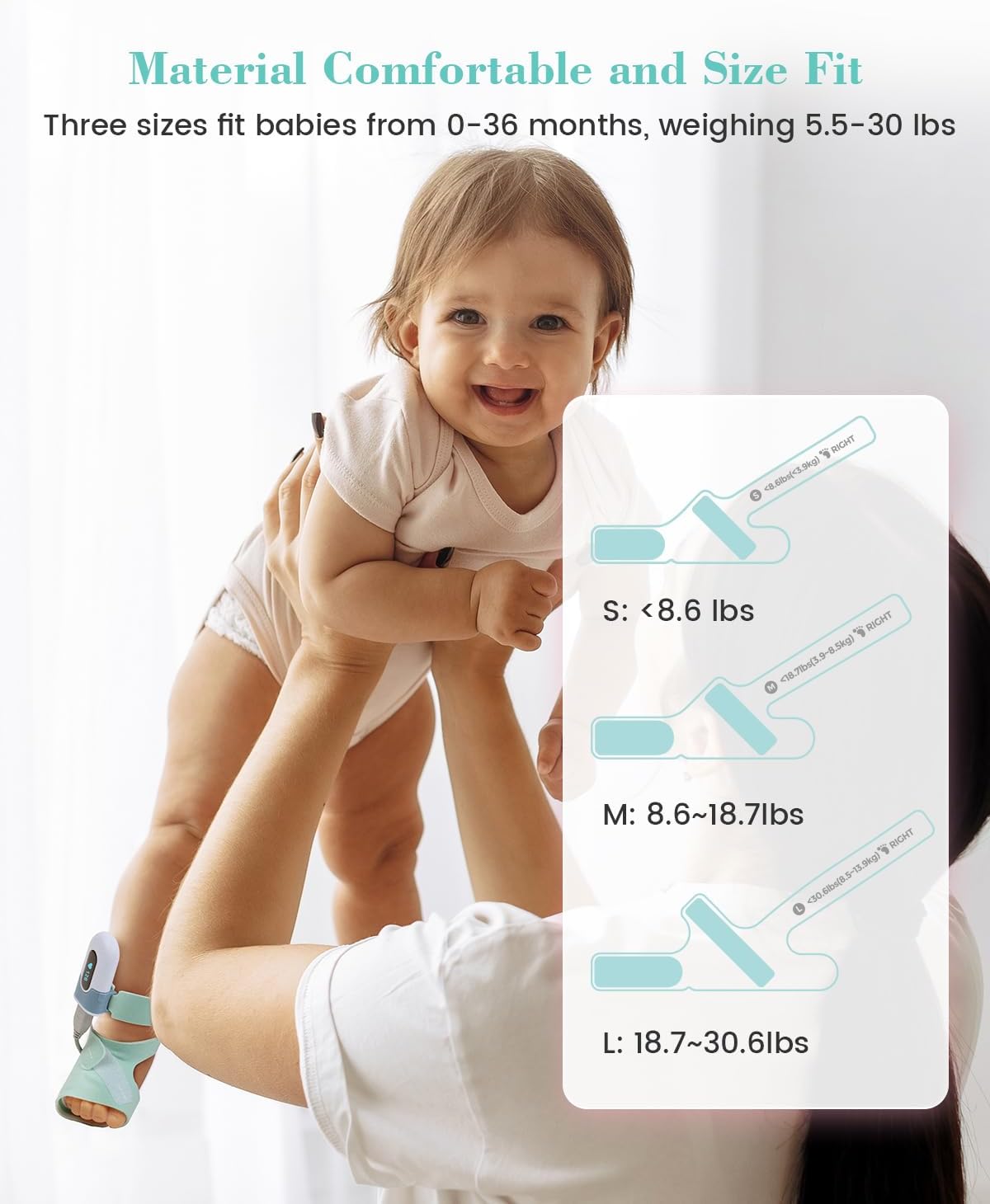 Babytone Oxímetro de pulso infantil, meia inteligente para bebês que monitora o nível de oxigênio, frequência cardíaca e movimentos