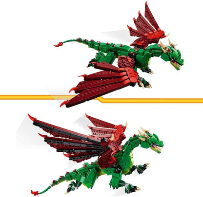 LEGO Brinquedo de dragão medieval Creator 3 em 1 - transforma-se em uma serpente marinha ou em uma figura de animal Fênix - Conjunto de construção de criaturas míticas para crianças, meninos e meninas a partir de 9 anos